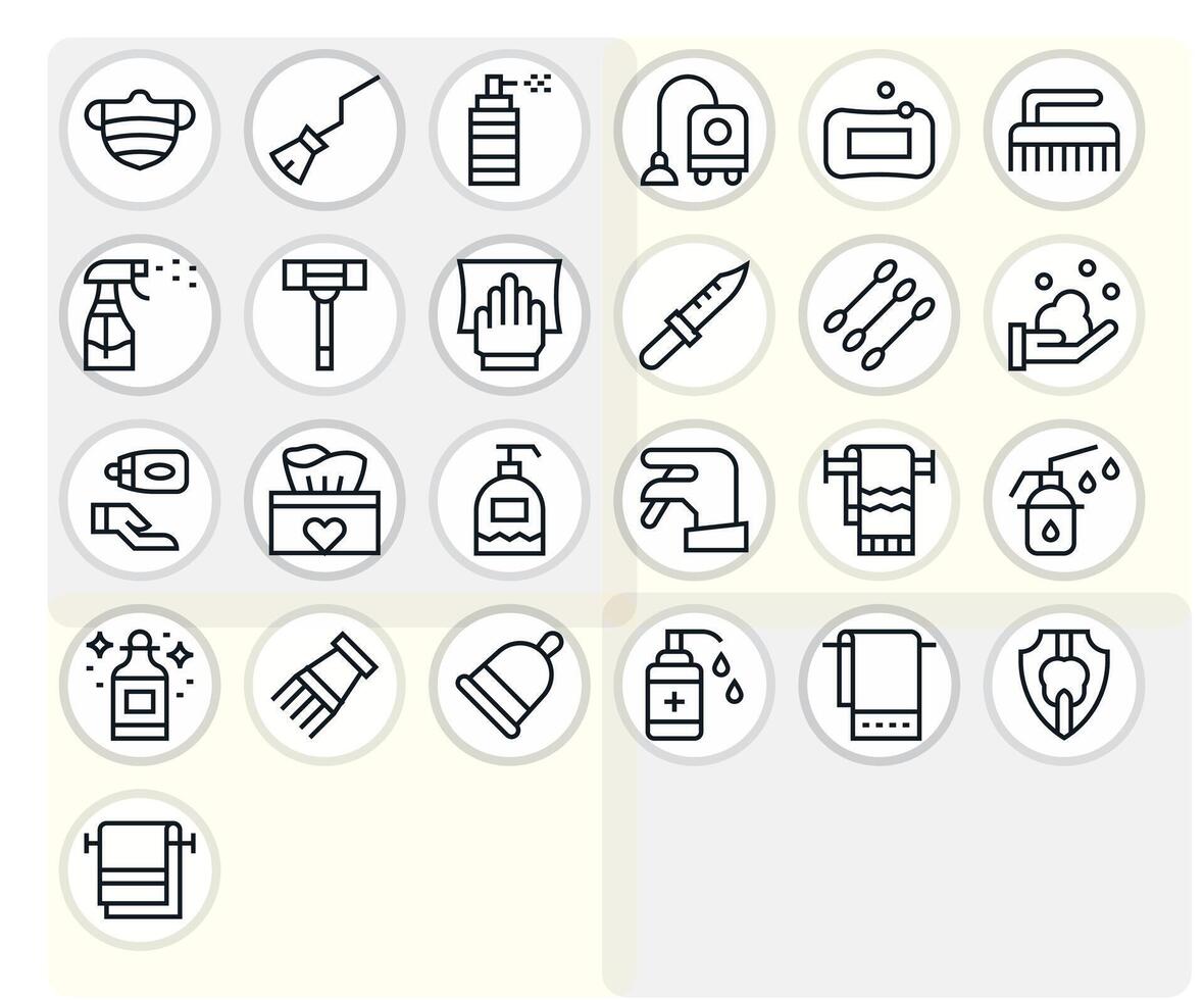 Hygiene Complete Package with 25 256x256 Regular Line Display Perfect Icons vector