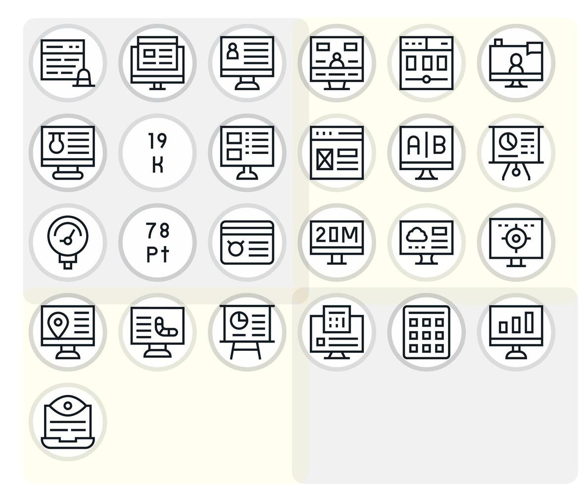 25 Icons for Data Display optimized in Pixel Optimized Retina Ready Regular Line resolution vector