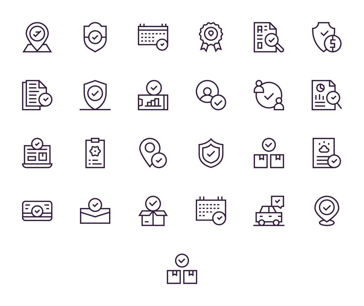 25 Pixel Aligned Icons themed around Confirmed in High Resolution Regular Line format vector