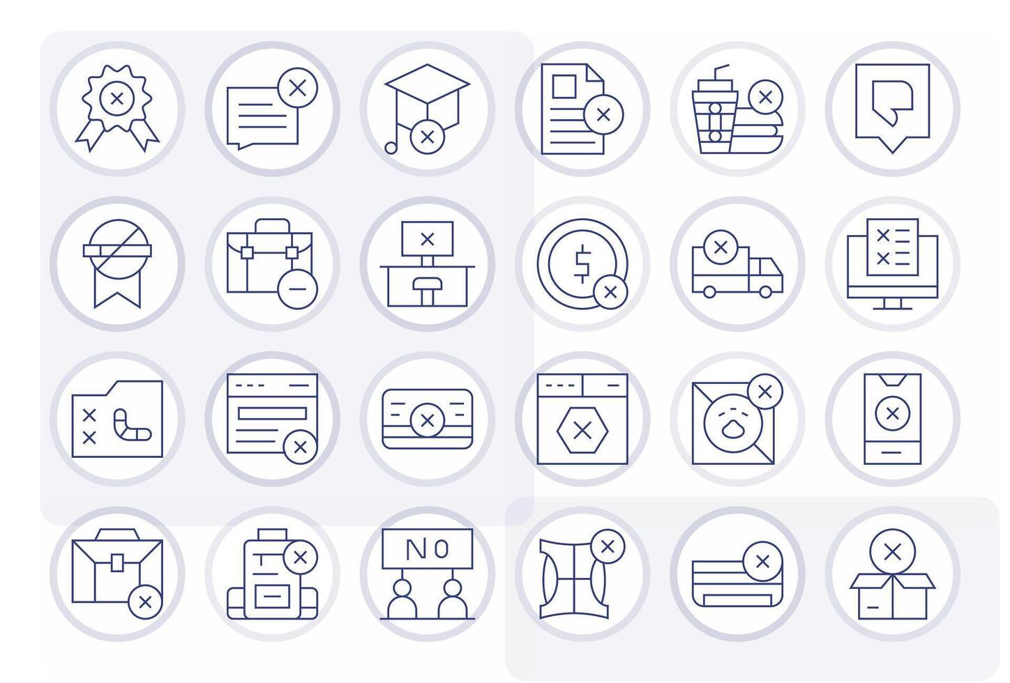 Rejected Ultimate Package with 24 128x128 Thin Line Pixel Optimized Icons vector