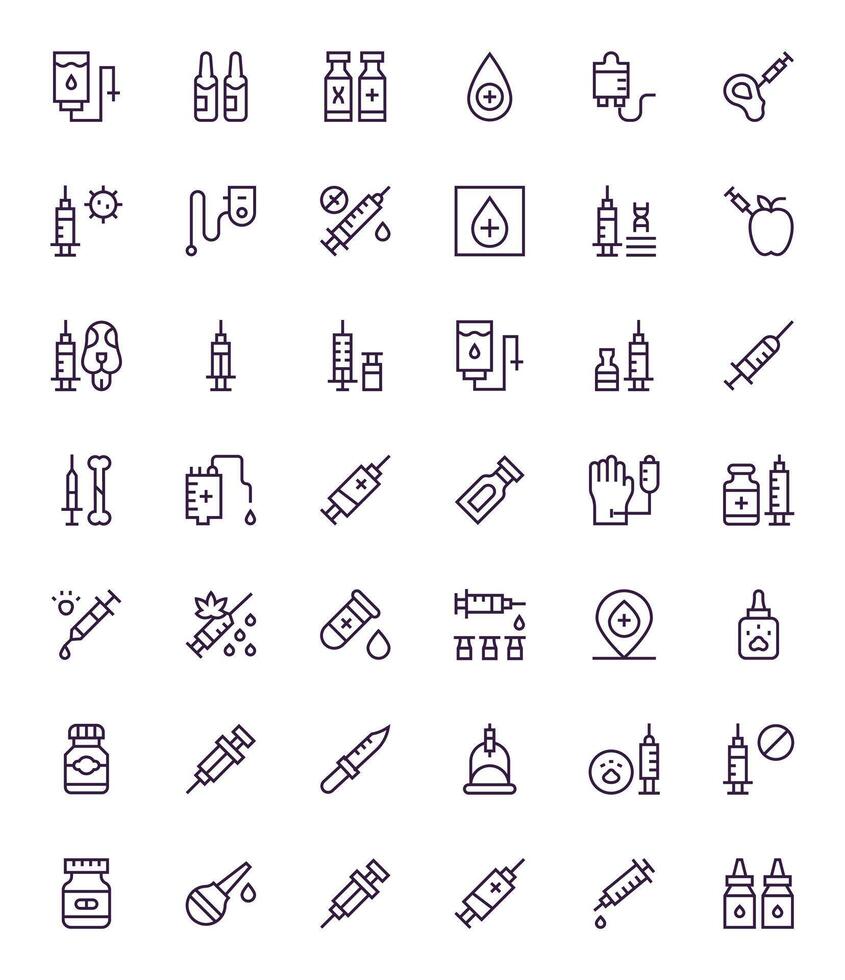 42 High Resolution Grid Fitted Icons for Injection in Regular Line Theme vector