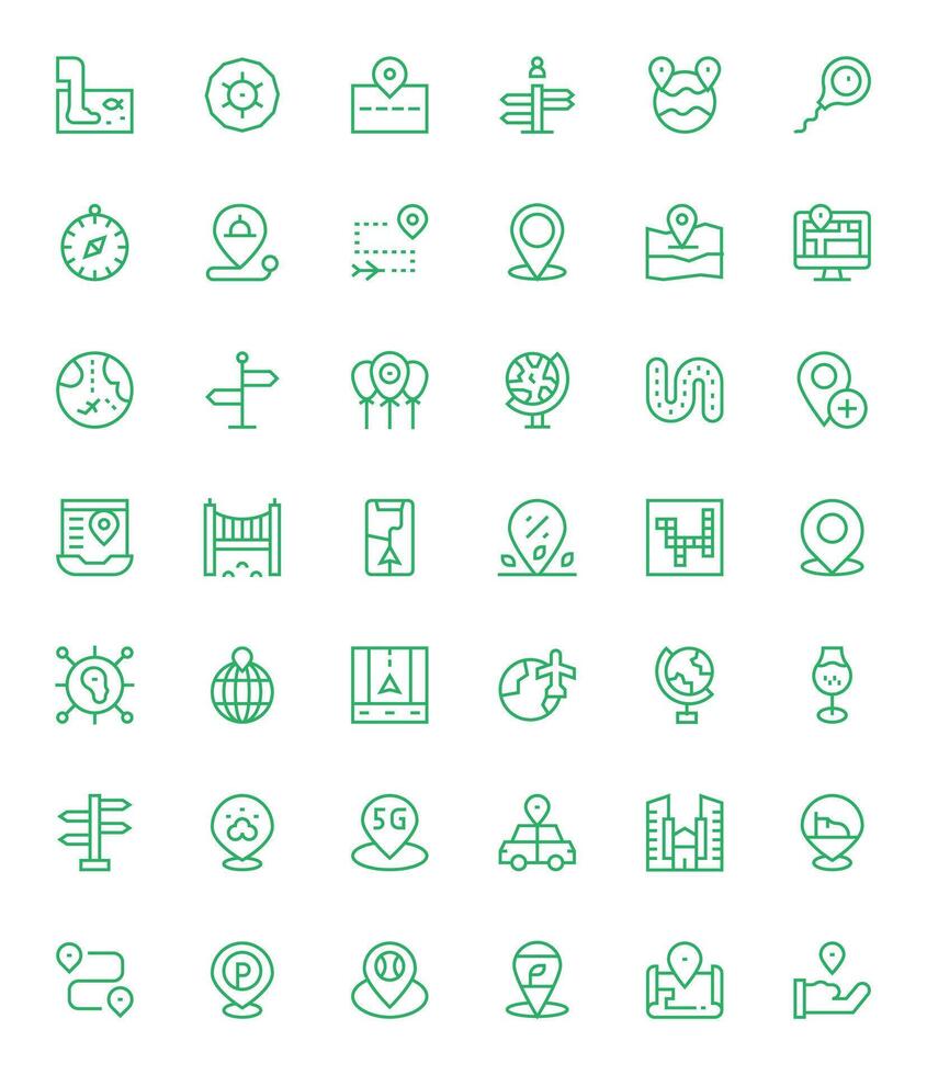 Map Icon Repository containing 42 Regular Line 128x128 Display Perfect graphics vector