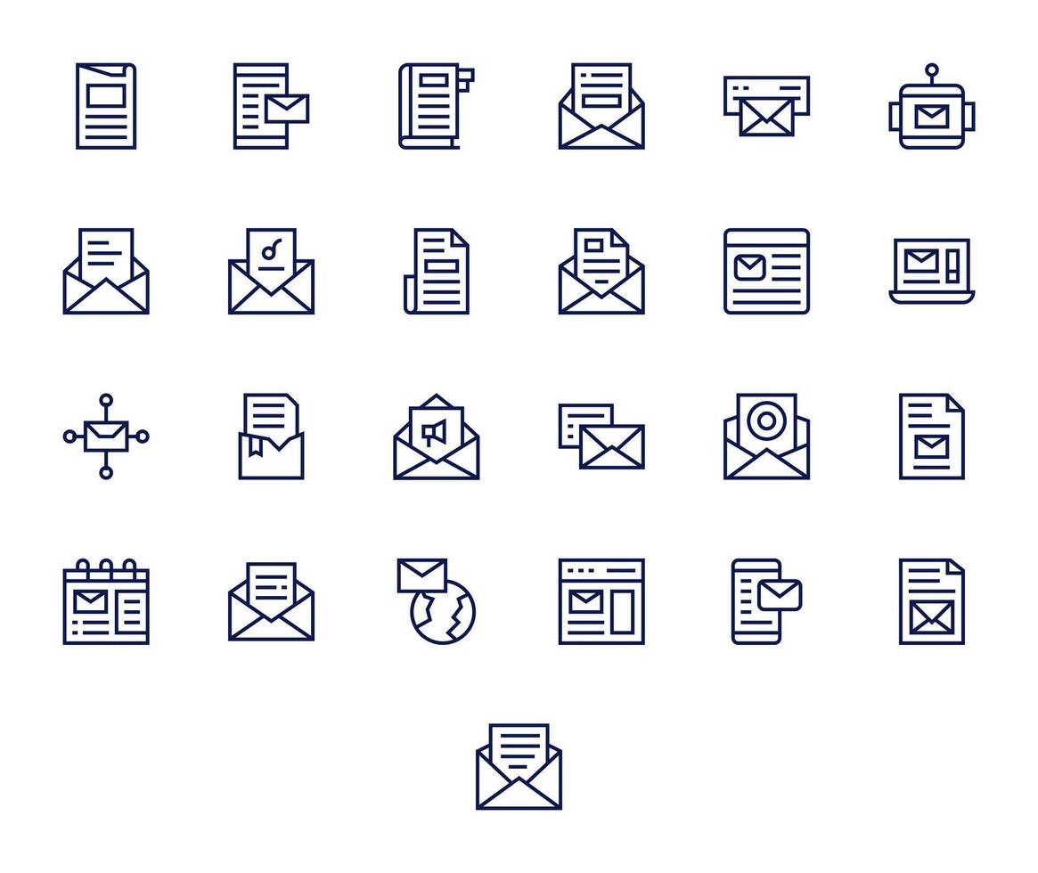 25 Regular Line Icons designed for Newsletter in 64x64 Pixel Aligned format vector