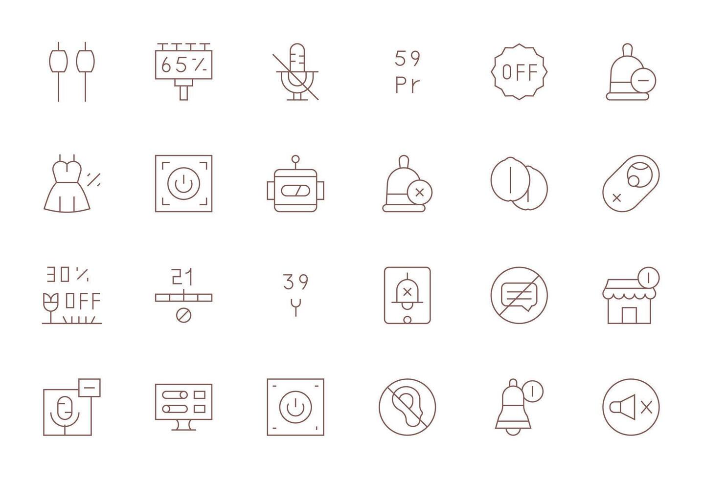 24 64x64 Icons for Off in Display Perfect Thin Line Format vector