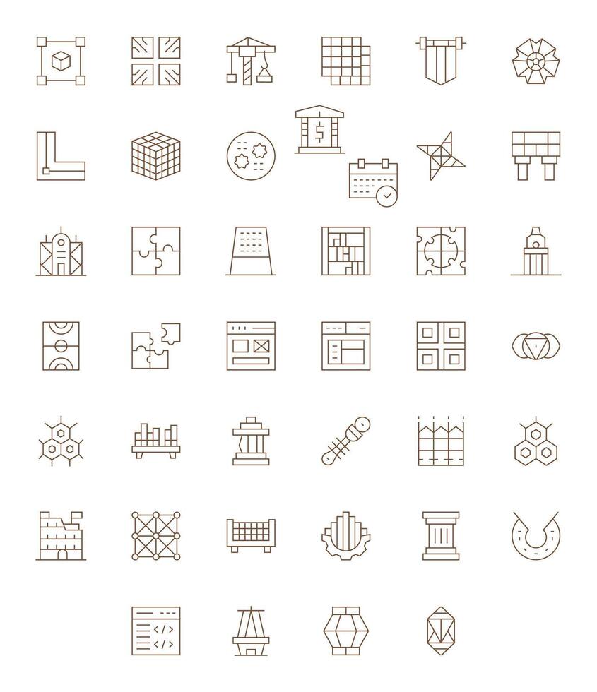 Framework High Resolution Icon Pack with 40 Thin Line Editable Elements vector