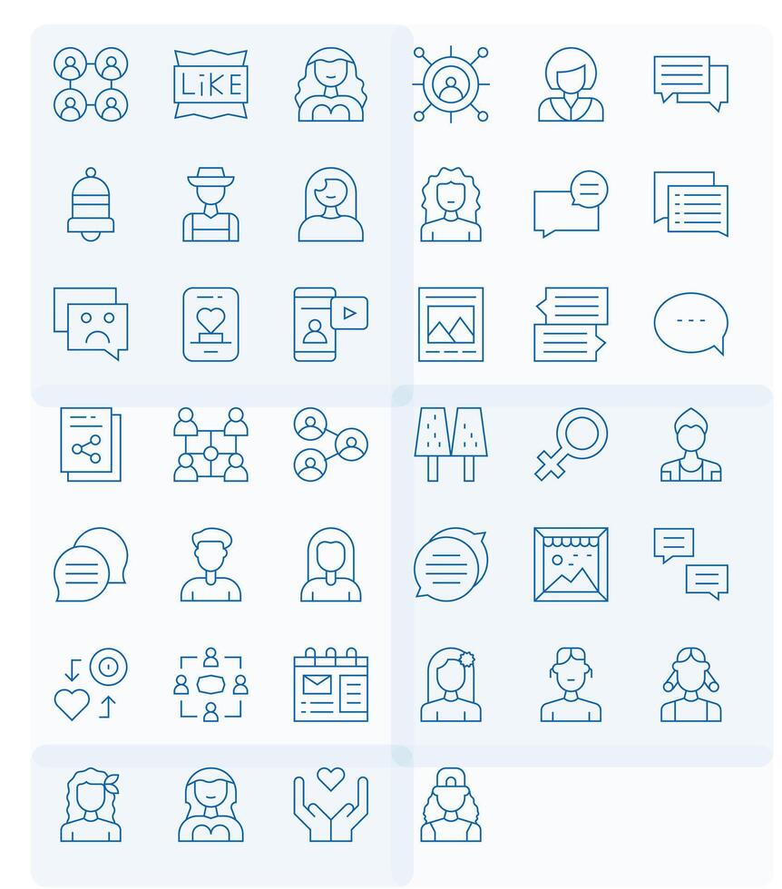 40 Icons for Social Media featuring High Resolution Pixel Optimized Thin Line Graphics vector