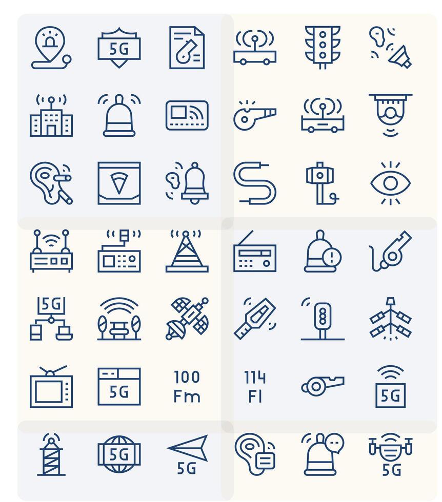 Signal Comprehensive Bundle with 42 Pixel Optimized Regular Line High Resolution Icons vector