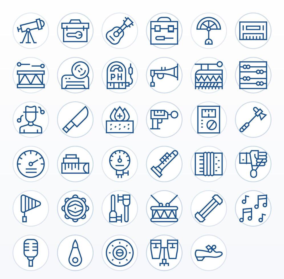 Instrument Scalable Set featuring 35 Pixel Aligned Regular Line 128x128 Icons vector