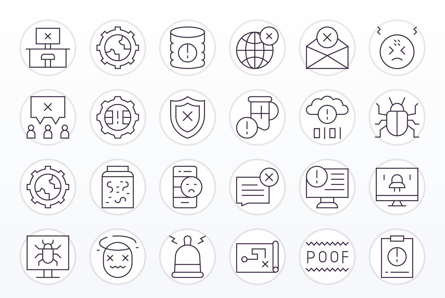 Delgado línea estilo error íconos con 24 128x128 editable diseños vector