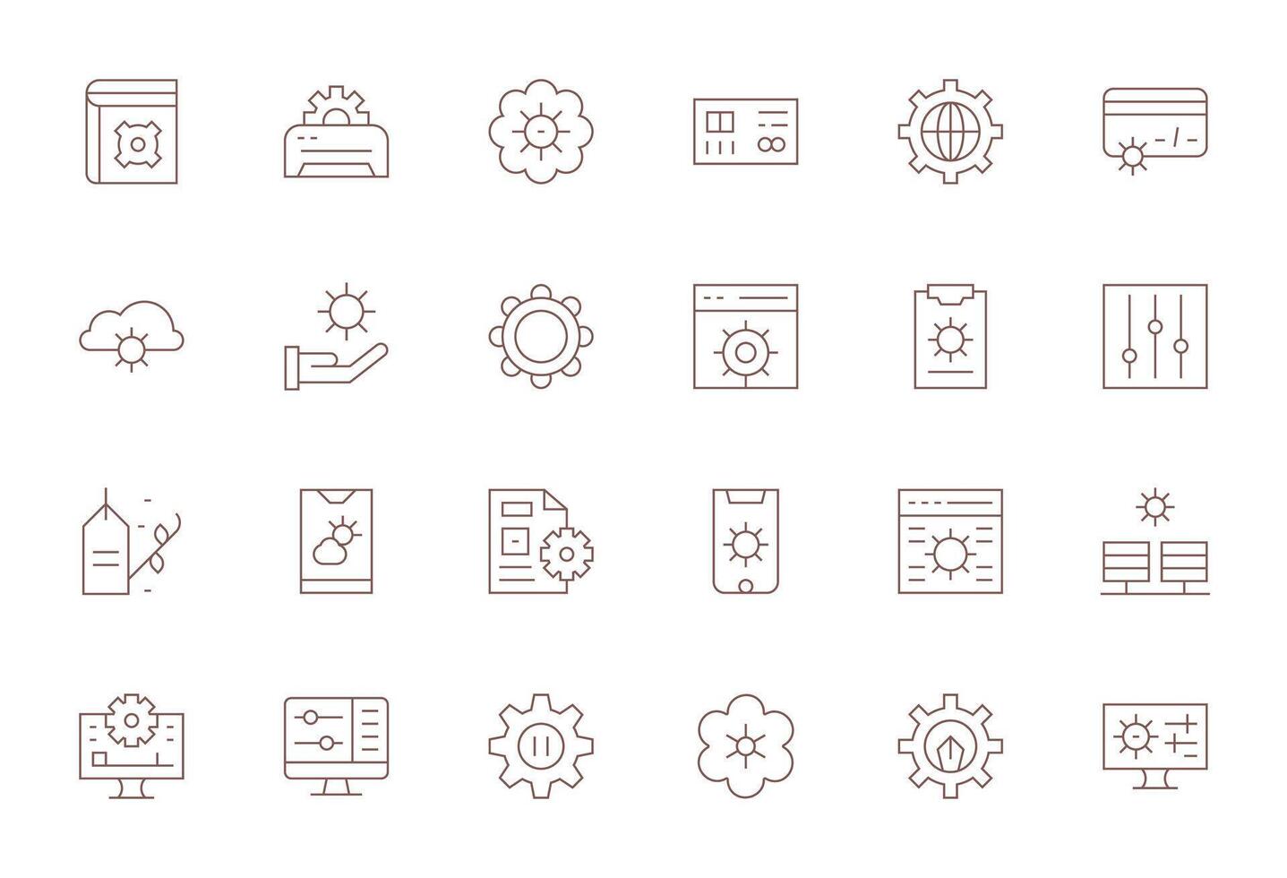24 High Resolution Thin Line Icons optimized for Parameters Grid Fitted display vector