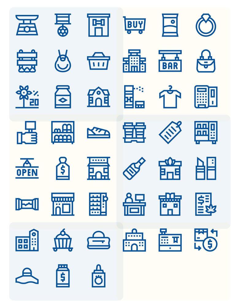 45 Icons for Retail optimized in Pixel Optimized 64x64 Bold Line resolution vector