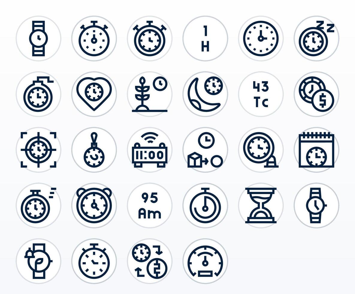 Clock Icon Toolkit featuring 28 Pixel Aligned High Resolution Bold Line elements vector