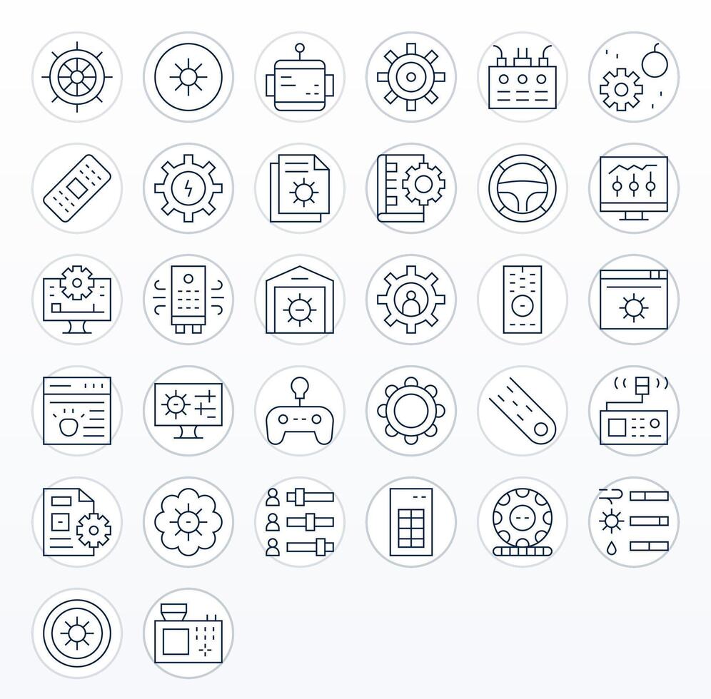 Control Panel Essential Set including 32 Detail Enhanced Thin Line High Resolution Icons vector