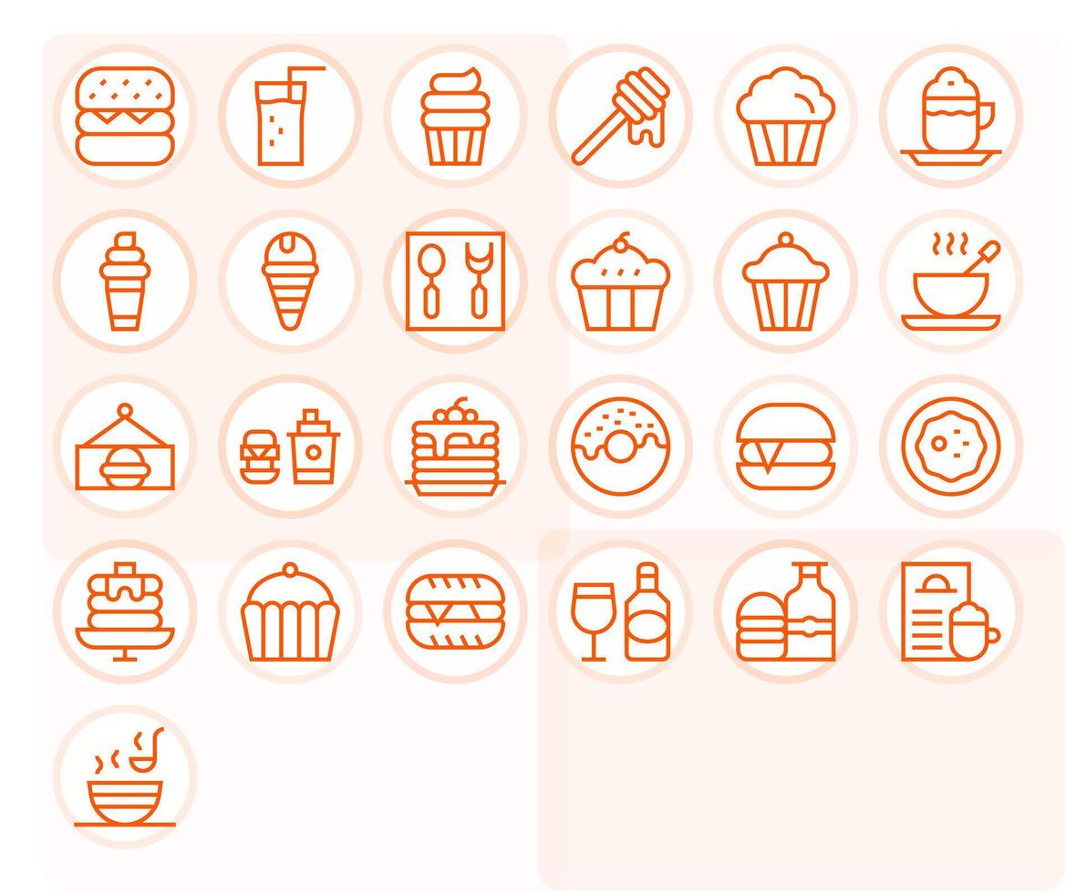 25 Icons for Cafe Menu featuring High Resolution Pixel Optimized Regular Line Graphics vector