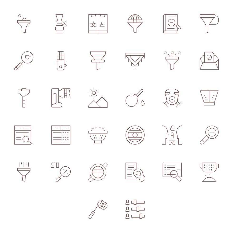 32 Thin Line Icons designed for Filter in 64x64 Pixel Optimized format vector