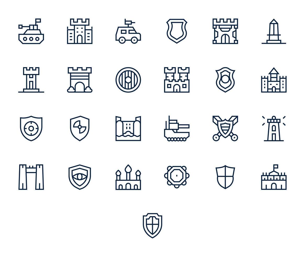 25 256x256 Regular Line Icons for Defense System with Editable precision vector