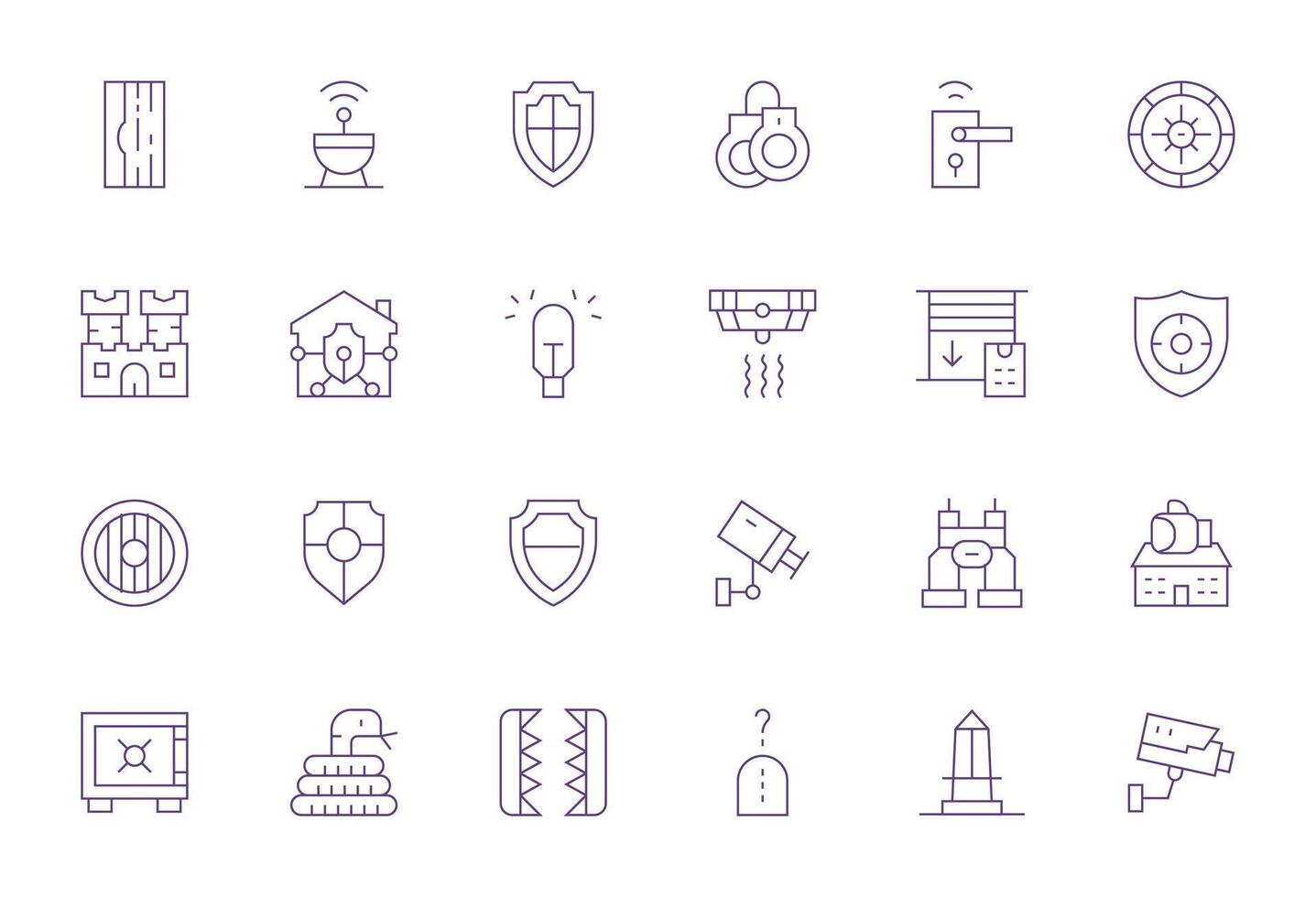 Delgado línea editable íconos desde seguridad sistema conjunto con 24 256x256 íconos vector