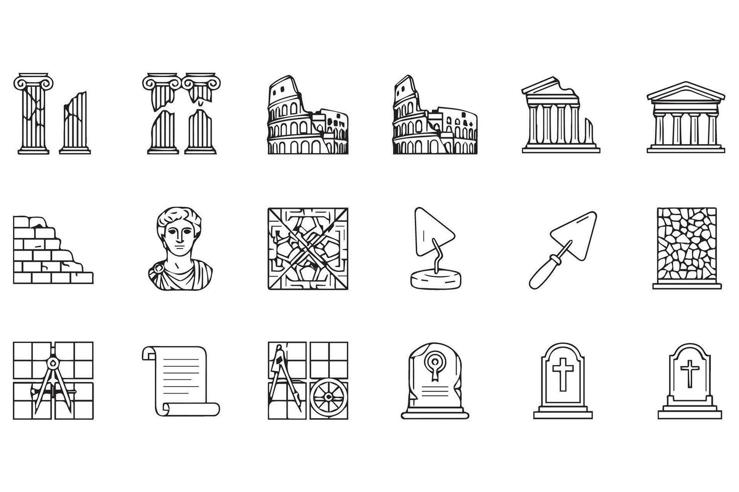 Historical architecture icons set vector