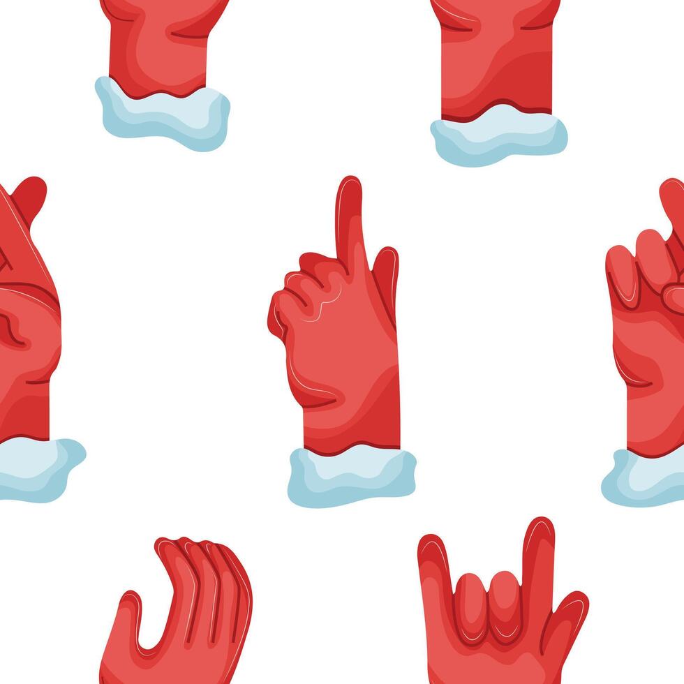 pattern with Christmas icons of Santa Claus hands with different gestures, for web design, stickers, branding and decor vector