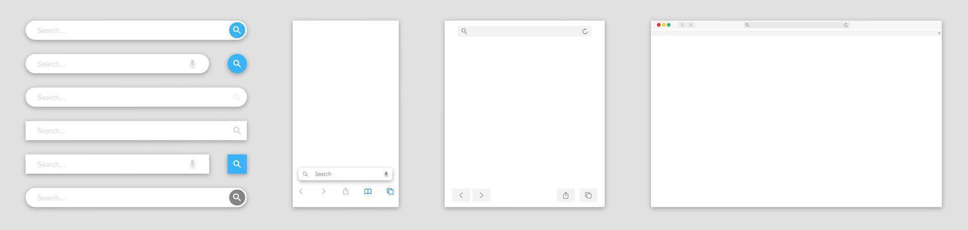 Browser window and search bar. Web site window. Search bar icon set. vector