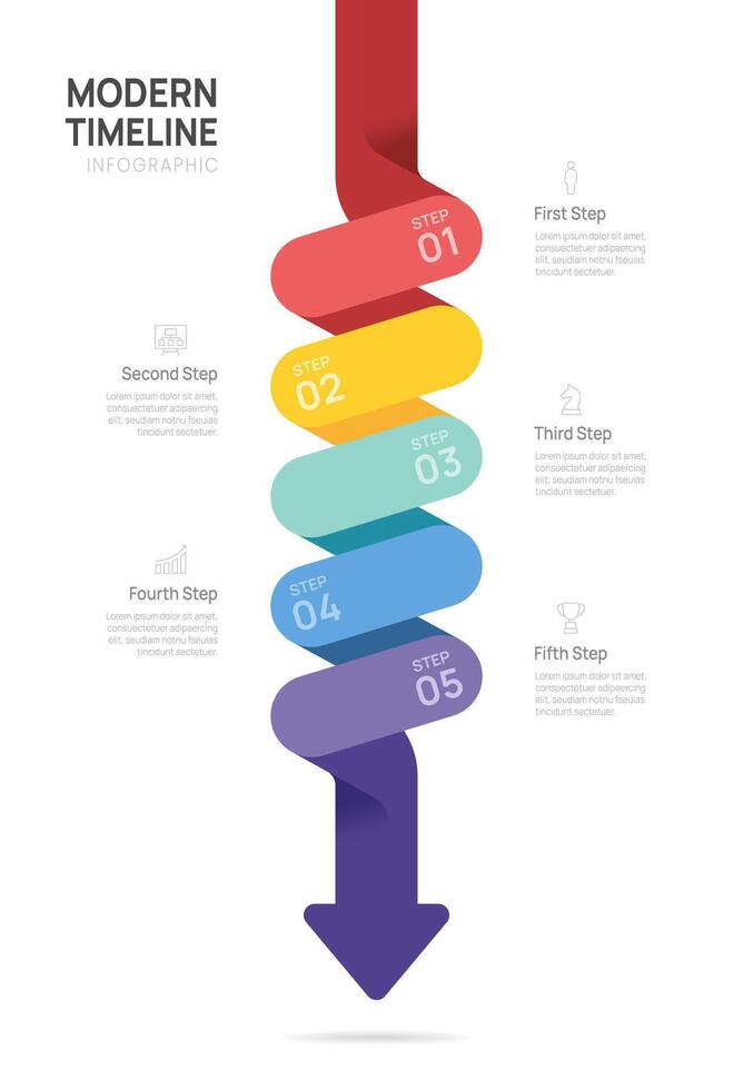 5 Elements arrow Flat infographic template in vertical row. Concept of 5 success steps of project development process for business. vector