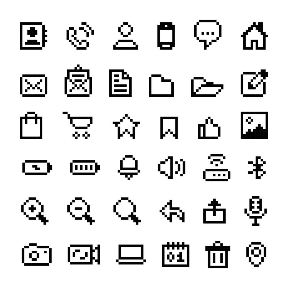 píxel estilo icono conjunto 48 minimalista ui íconos vector