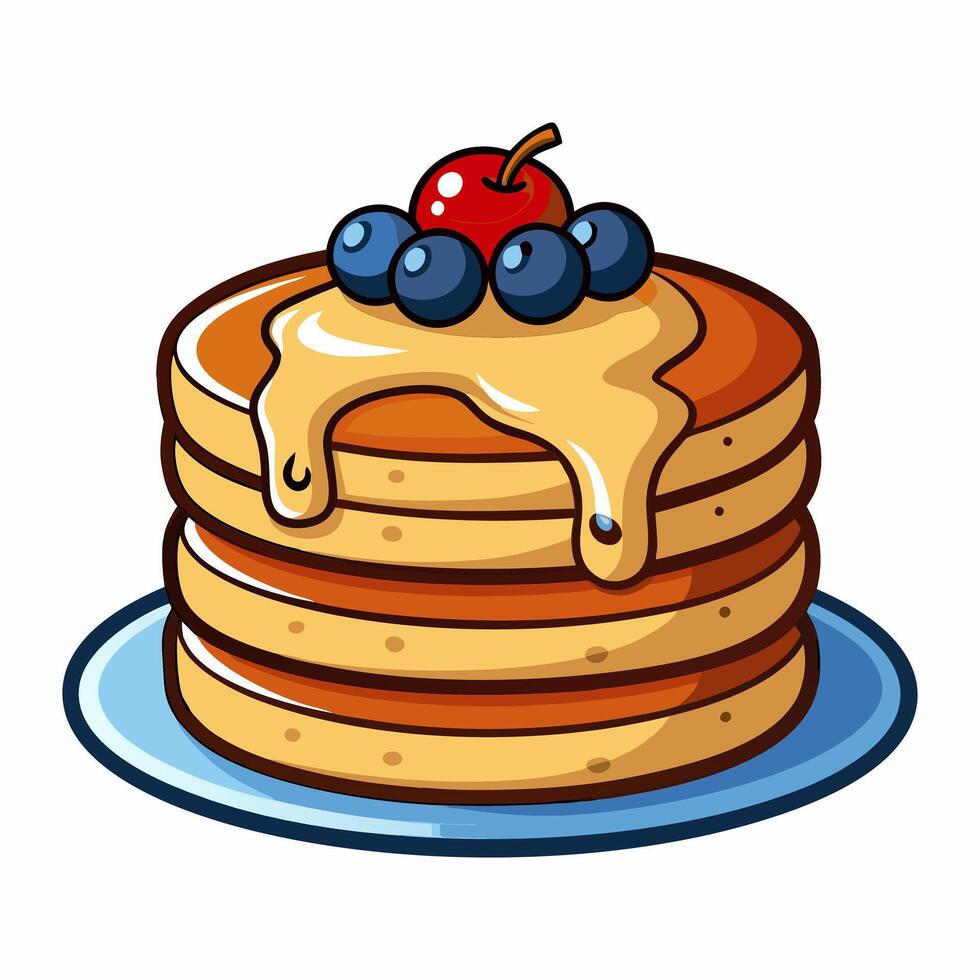 A Stack of Buttery Pancakes with Berries and Syrup vector