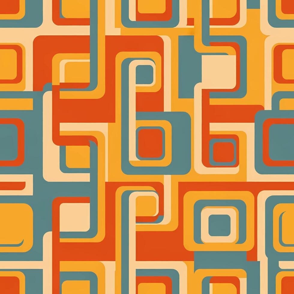Retro 70s Pattern with Interlocking Rounded Squares in Earthy Tones, Seamless Design vector
