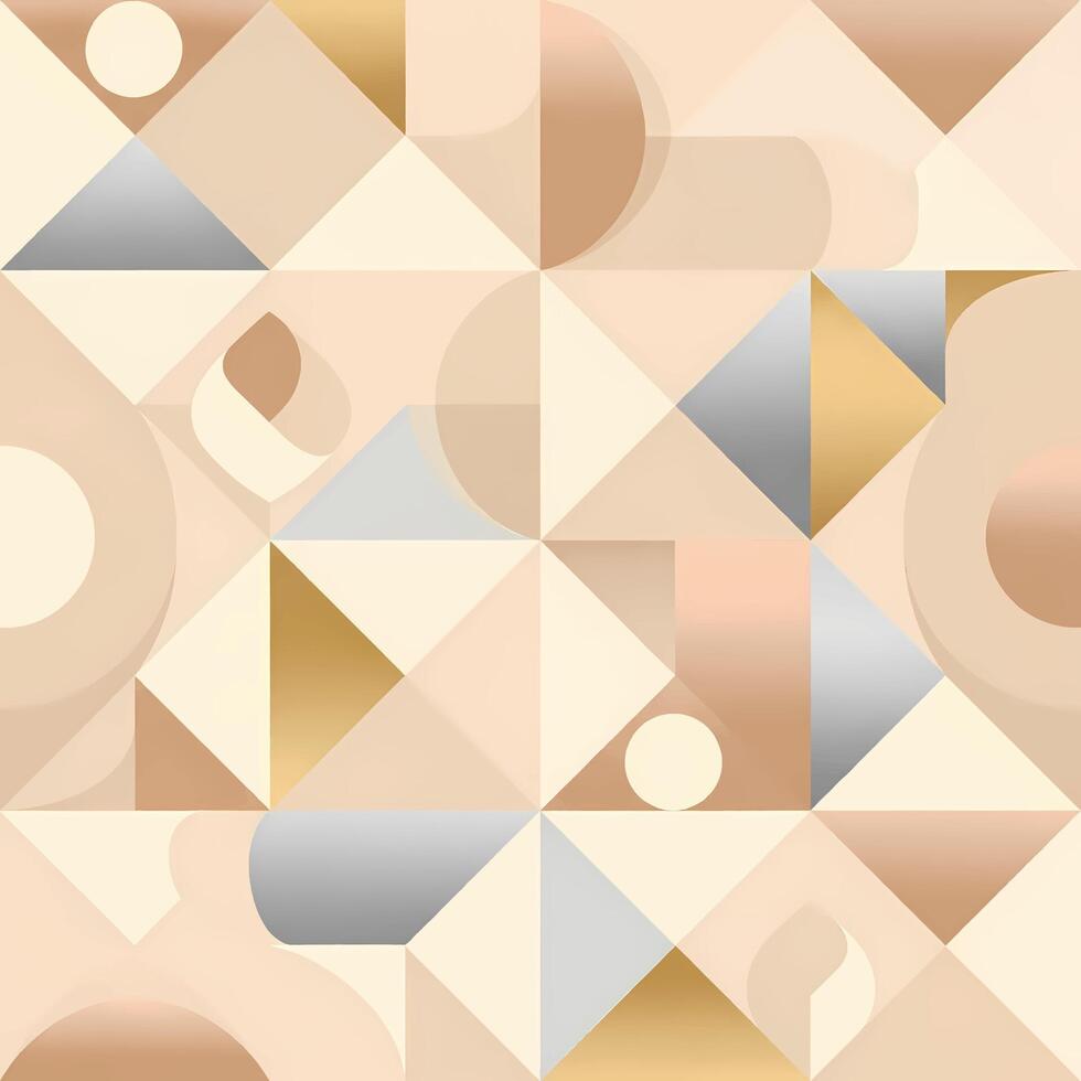Elegant abstract geometric pattern with seamless interlocking shapes, soft pastel colors, and radiant metallic gold and silver gradients, ideal for modern design backgrounds vector