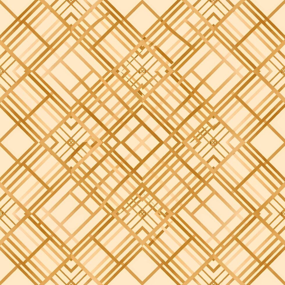 Abstract seamless background of intersecting diagonal lines in golden brown hues, creating a modern geometric lattice pattern vector