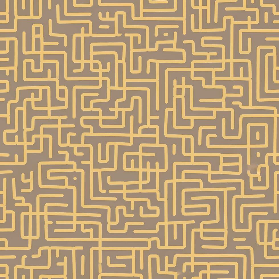 Abstract maze pattern with complex interlocking lines in shades of yellow and brown, creating a visual labyrinth vector