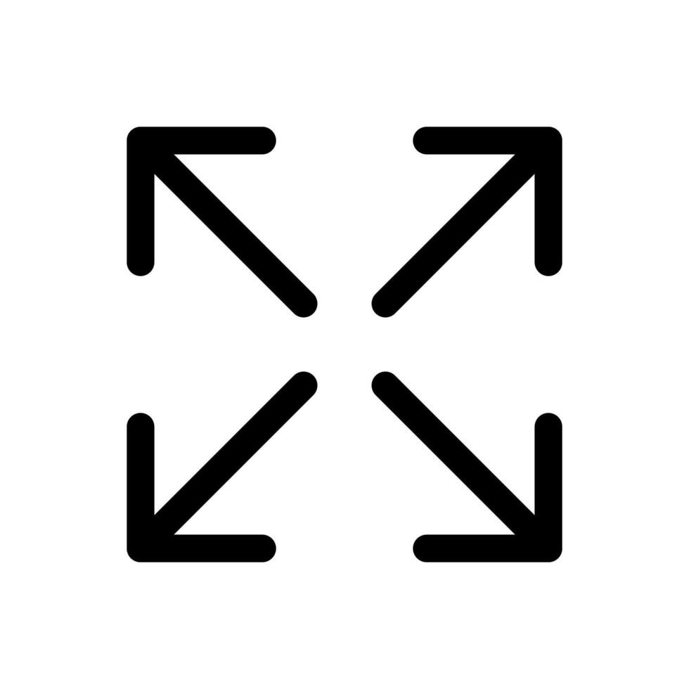 A line-style icon with four outward-pointing arrows, symbolizing full screen view. vector