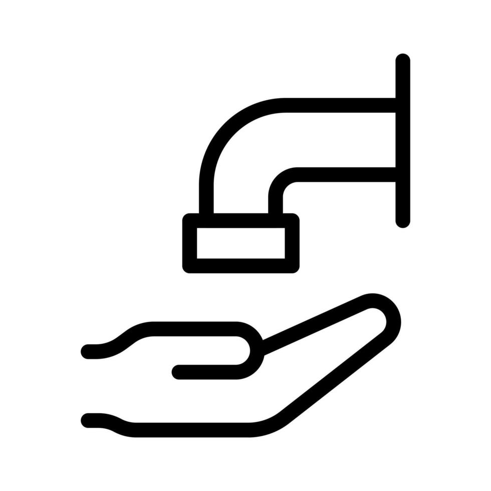 An outline icon of a hand under running water, symbolizing ritual ablution Wudu. vector