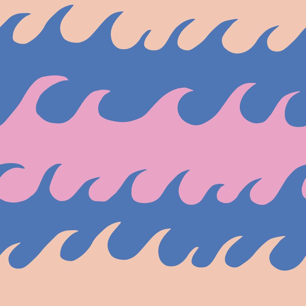 Seamless hand-drawn pattern with abstract ocean waves in pink and blue vector