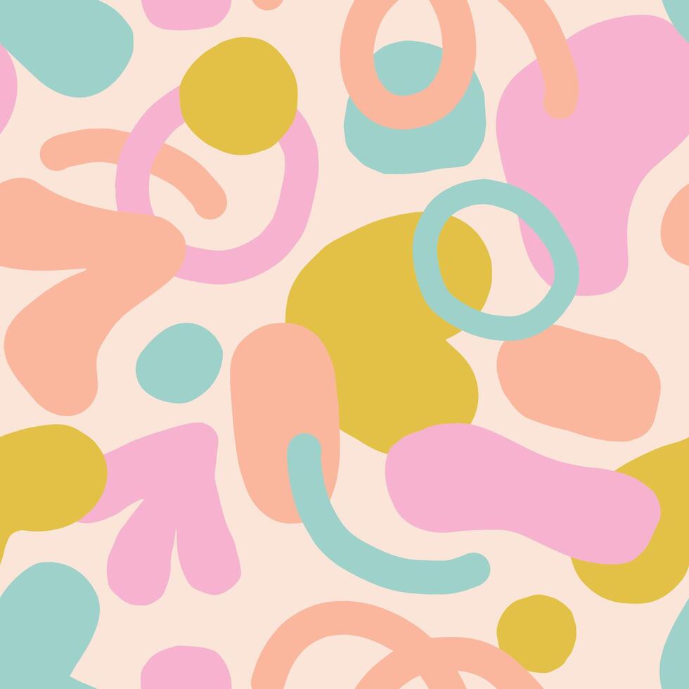 Abstract seamless pattern featuring hand-drawn, organic blob shapes with soft and fluid outlines in pastel colors vector