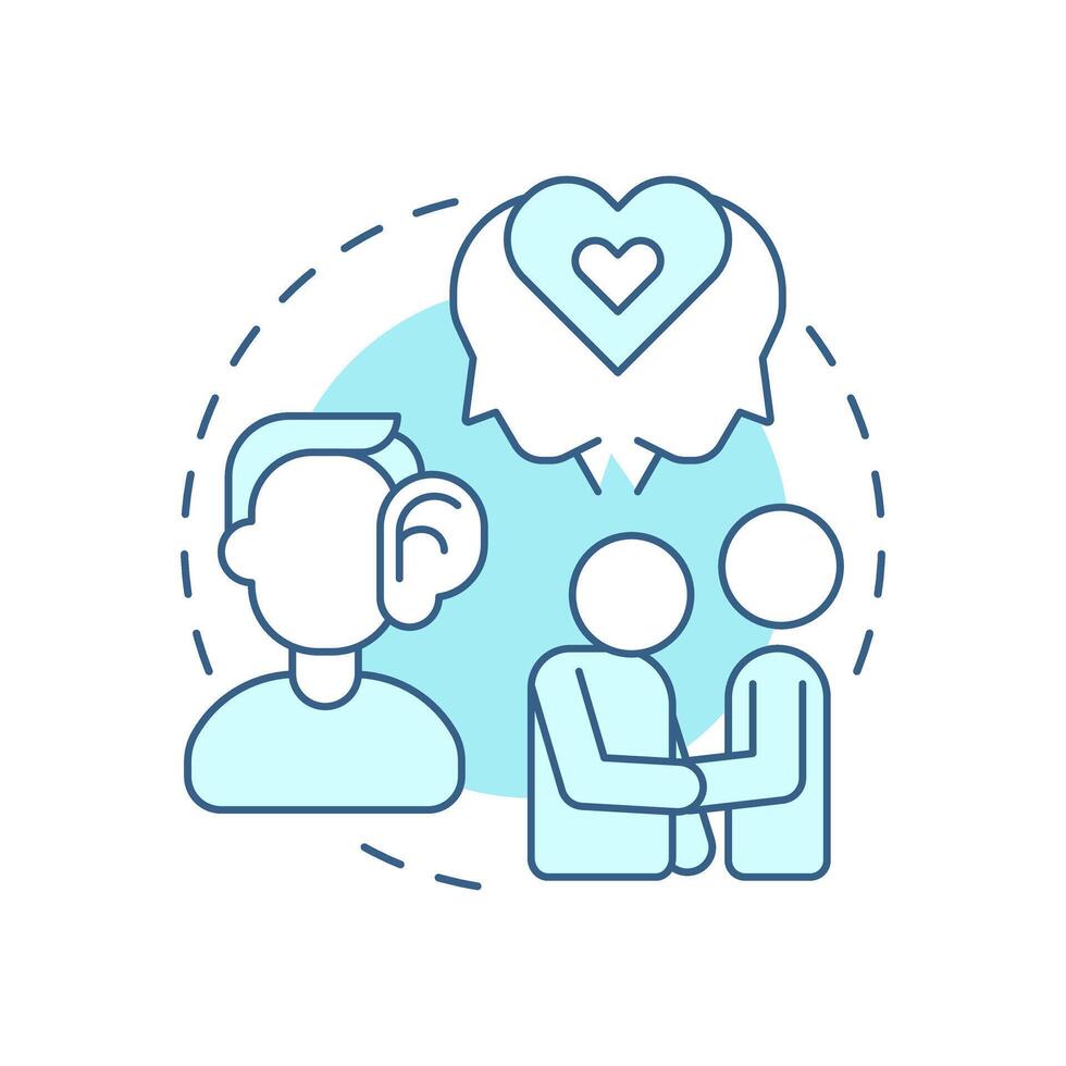 Empathic listening soft blue concept icon. Social support, assistance. Help, communication. Round shape line illustration. Abstract idea. Graphic design. Easy to use in booklet, blog post vector