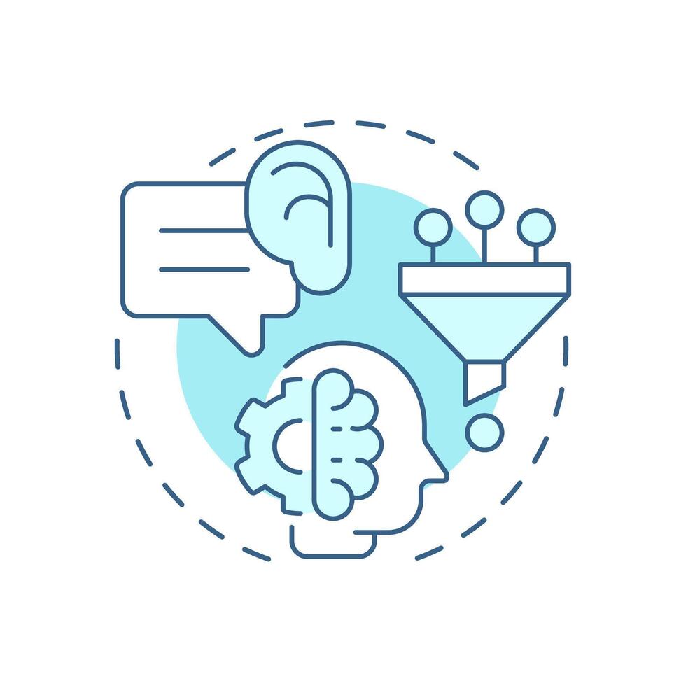 Critical listening soft blue concept icon. Knowledge analysis, information processing. Round shape line illustration. Abstract idea. Graphic design. Easy to use in booklet, blog post vector