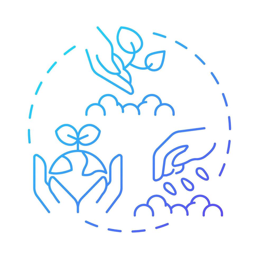 Planting and seeding blue gradient concept icon. Jumpstart ecosystem recovery. Phase of wetland restoration. Round shape line illustration. Abstract idea. Graphic design. Easy to use in booklet vector
