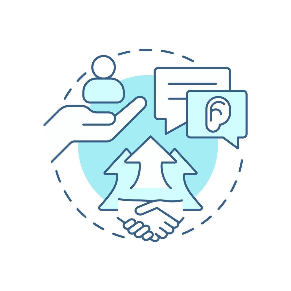 Demonstrates respect soft blue concept icon. Social interaction, communication. Messaging, listening. Round shape line illustration. Abstract idea. Graphic design. Easy to use in booklet vector