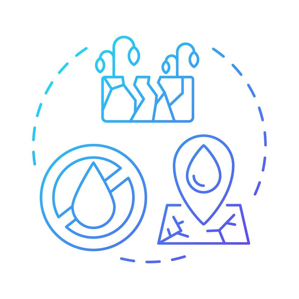 Physical water scarcity blue gradient concept icon. Problem of limited availability. Freshwater crisis type. Round shape line illustration. Abstract idea. Graphic design. Easy to use in booklet vector