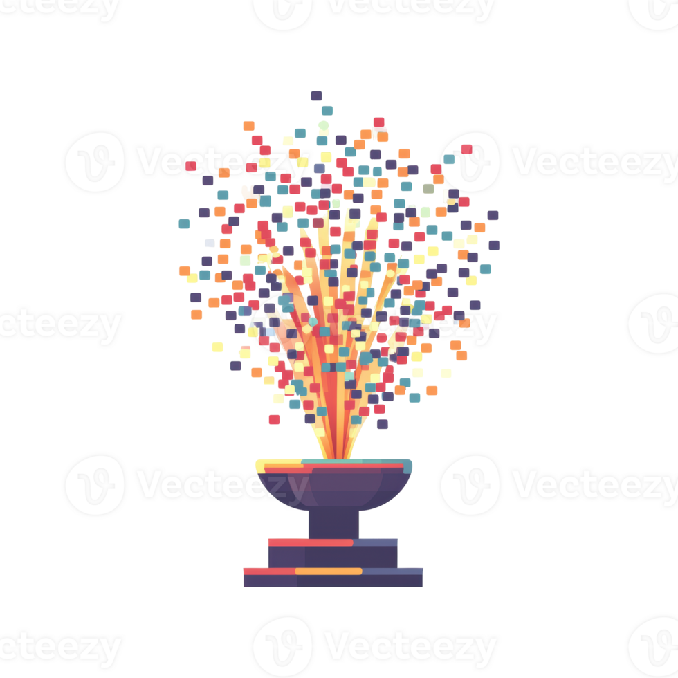 Abstract Digital Fountain With Colorful Pixel Explosion. Creativity And Data Visualization Concept. Isolated On Transparent Background png