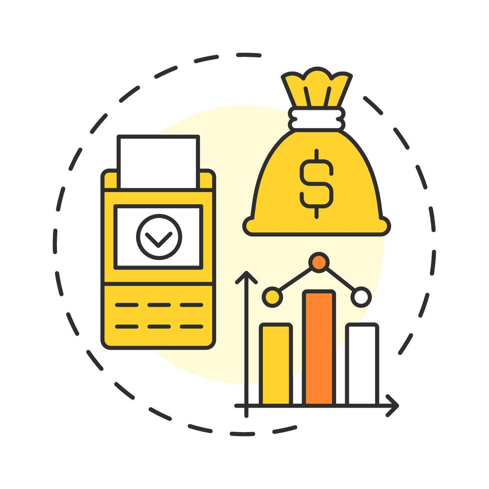 Monetary multi color concept icon. Money management. Payment transaction, chart growth. Round shape line illustration. Abstract idea. Graphic design. Easy to use in infographic, article vector