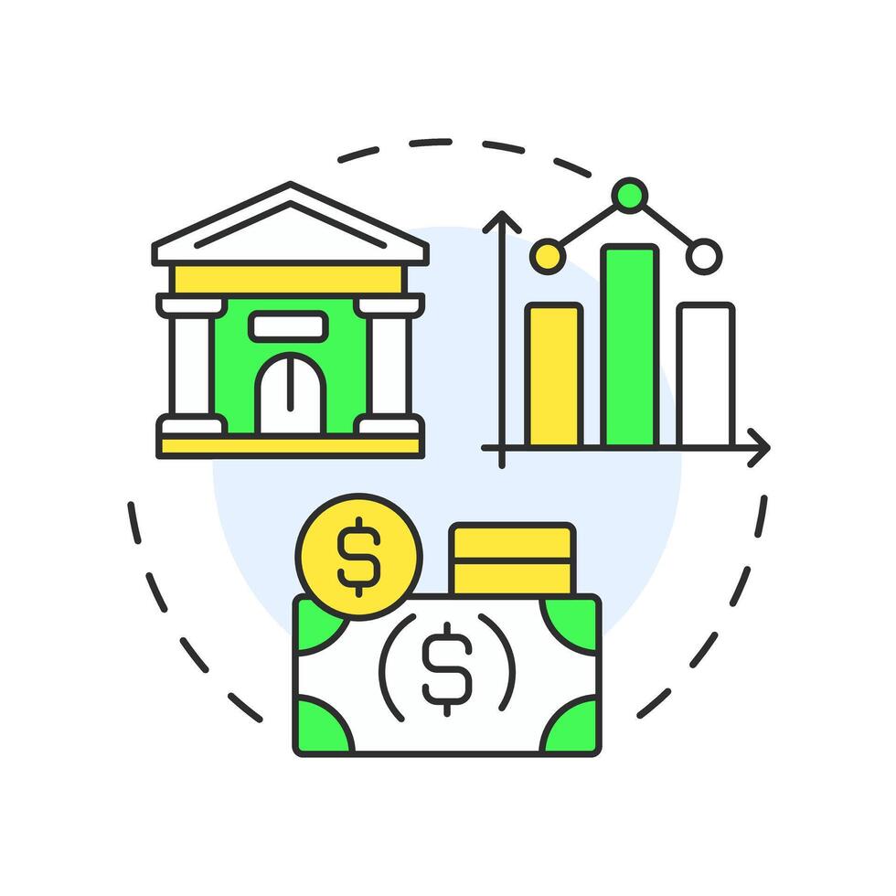 Economic factors multi color concept icon. Statistical metrics, government. Money management. Round shape line illustration. Abstract idea. Graphic design. Easy to use in infographic, article vector
