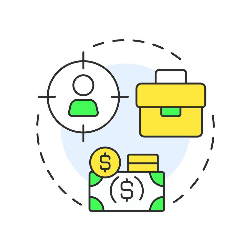 Personal factors multi color concept icon. Money management, expenses. Target audience. Round shape line illustration. Abstract idea. Graphic design. Easy to use in infographic, article vector