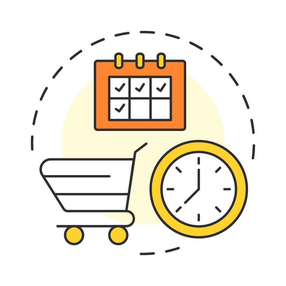 Recency multi color concept icon. Time management, control. Purchase, commerce. Calender, planner. Round shape line illustration. Abstract idea. Graphic design. Easy to use in infographic, article vector