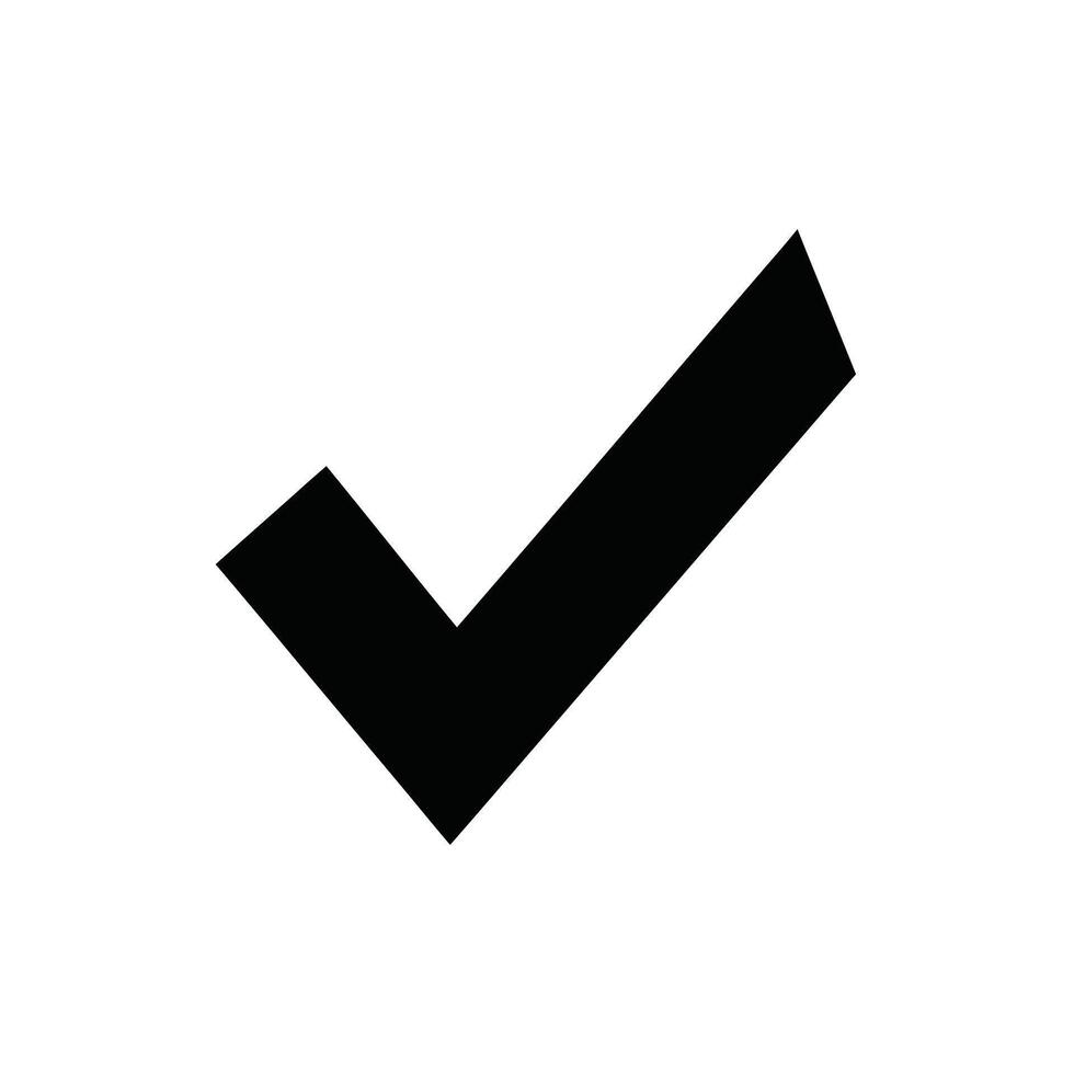Black Check Mark Icon, Simple Tick Symbol, Isolated on White Background, right vector