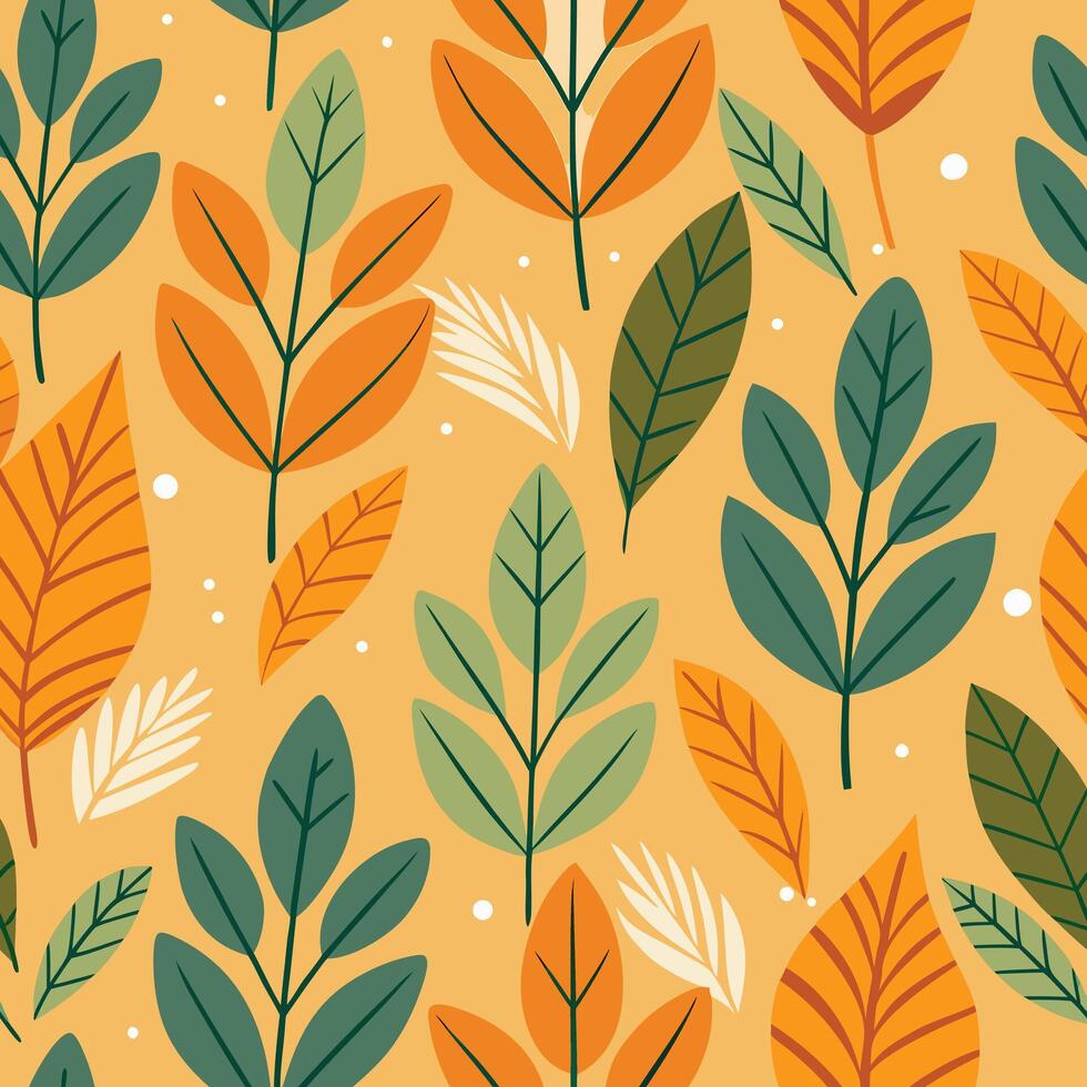 Simple abstract foliage pattern design with repeating natural elements and geometric shapes in cmyk colors vector