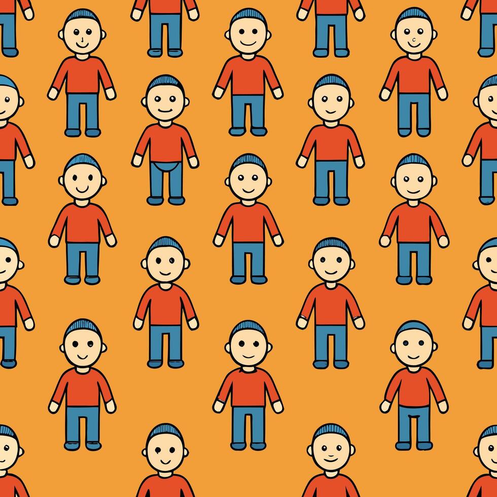 Minimalist human figure repeating pattern design featuring geometric shapes and abstract forms in multiple colors vector