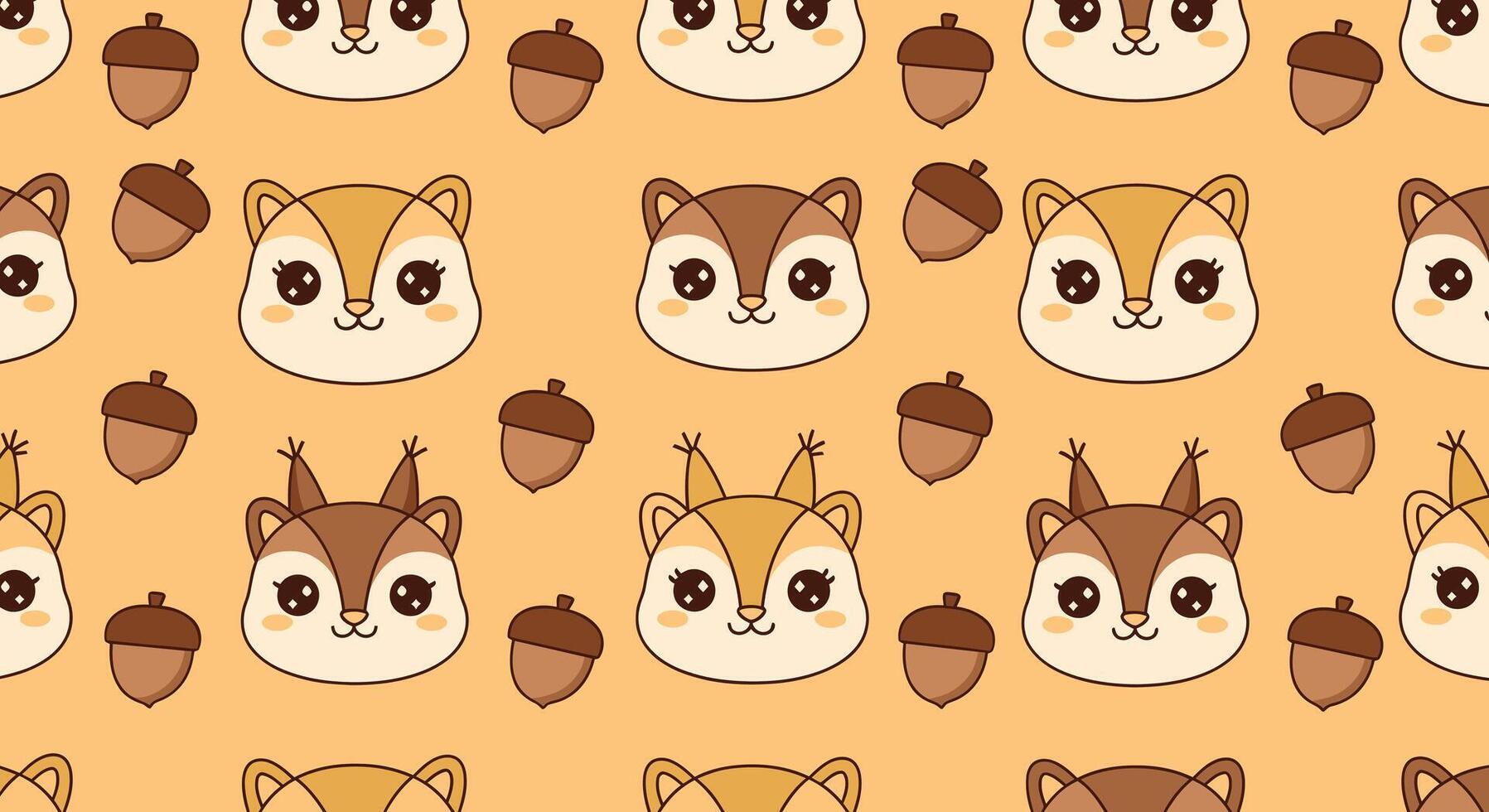 Adorable cartoon squirrel faces and acorns create a charming and playful seamless pattern, perfect for fabric, wallpaper, or digital backgrounds with a woodland theme vector