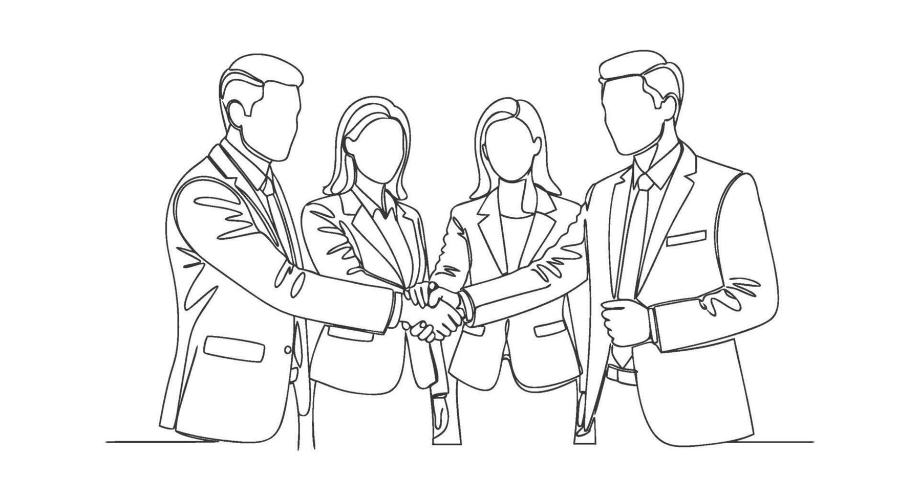Professional collaboration shown through a single continuous line art illustration of a business handshake concept representing unity and agreement vector